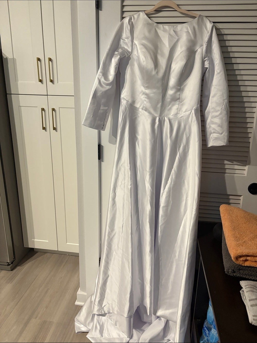 Classic Long-Sleeve White Satin Gown